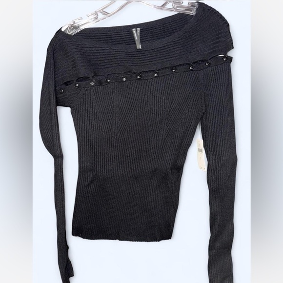 Anthropologie Black Off-Shoulder Sweater - Picture 5 of 8